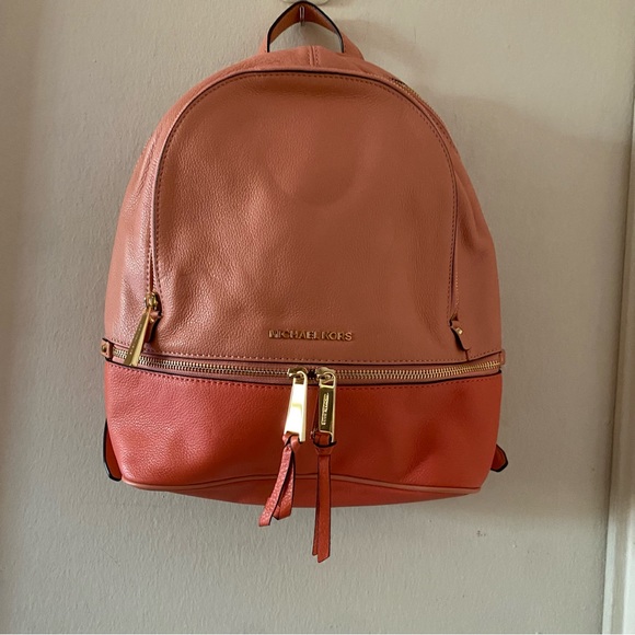 Michael Kors Rhea Peach/Pink Two-Tone Leather Backpack - Picture 1 of 4